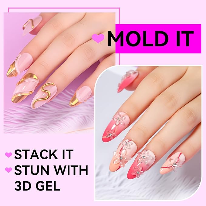 Makartt 3D Gel Nail Art: Clear Solid Builder Nail Gel 4 in 1 Non-sticky for Extension UV Glue for Acrylic Nails Rhinestones 3D sculpting Hard Gels UV/LED Lamp Required 15ml