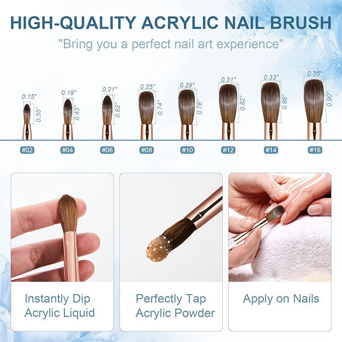 Acrylic Nail Brush Size 10, 100% Real Kolinsky Art Nail Brush for Acrylic Powder Application, Handmade Women Manicure Nail Extension Tool for Professional DIY Home Salon and Beginners