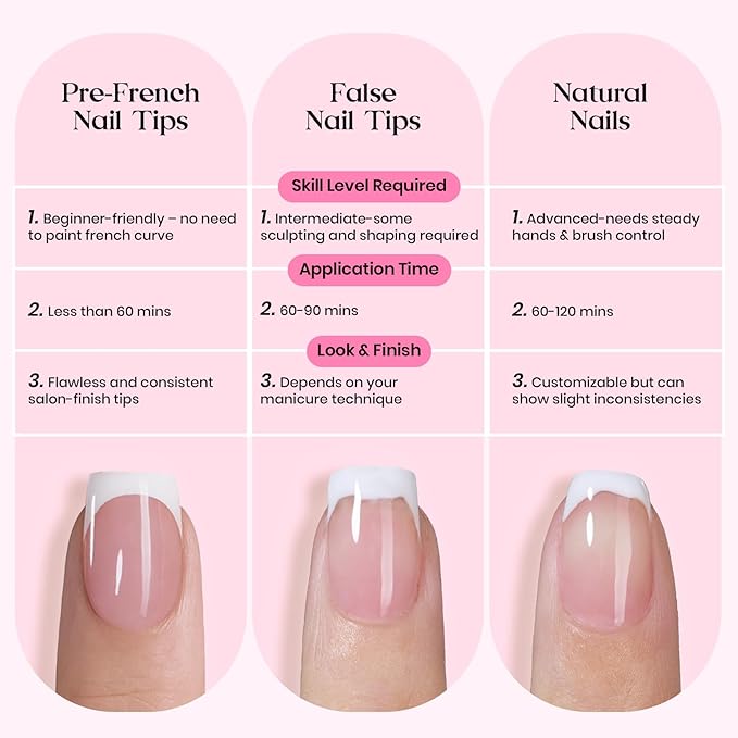 Beetles Press On Nails - Romantic Dream| 3 Colors Short Almond French Tip Press On Nails | 16 Sizes 192 Pcs Natural Salon Quality Spring Gift For Women