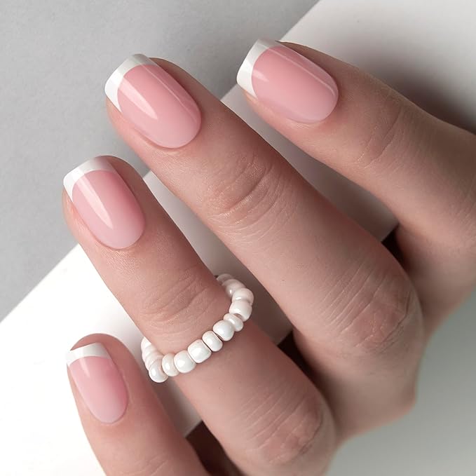 Curvlife Short Square Press on Nails Soft Gel Fake Nails with Design Full Cover False Nails for Women Reusable Nail Kit