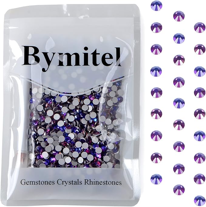 1440PCS Art Nail Rhinestones Non Hotfix Glue Fix Round Crystals Glass Flatback for DIY Jewelry Making with one Picking Pen (ss20 1440pcs, Purple Velvet)