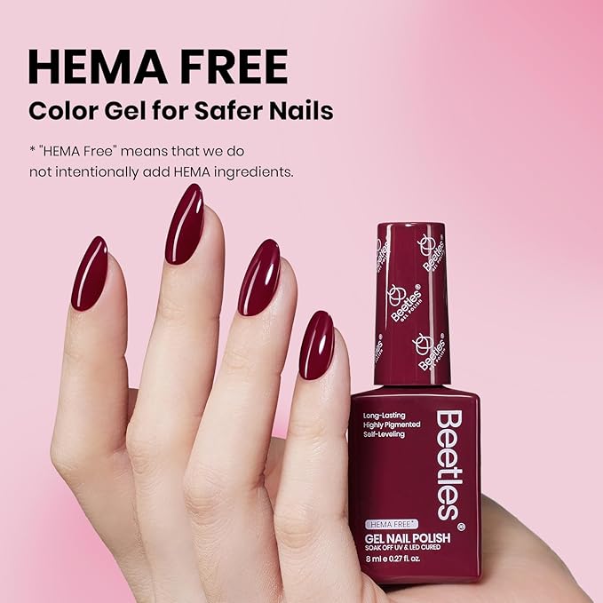 Beetles Burgundy Red Gel Polish – Classic Deep Wine Red Soak Off UV LED Burgundy Gel Nail Polish with Same-Color Bottle, Long Lasting for Salon & Home Manicure