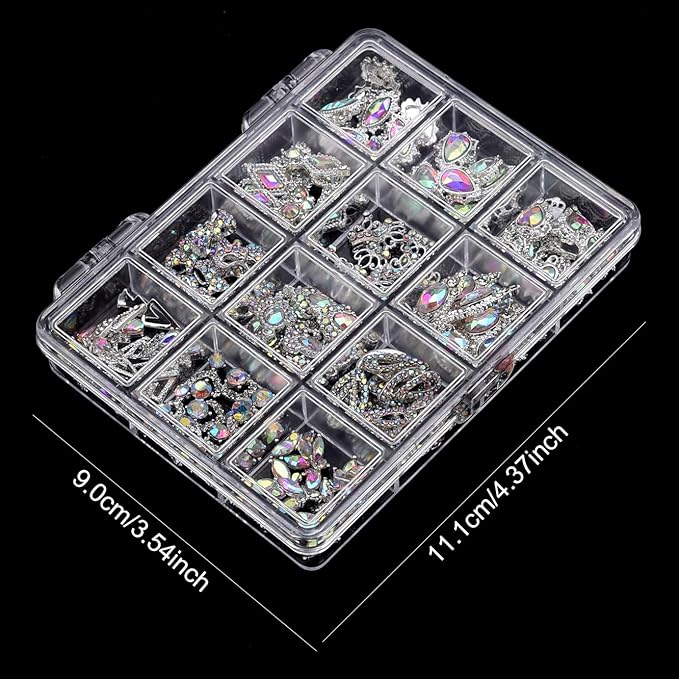 120pcs Nail Art Rhinestones Kit - 12 Styles Gradient AB Silver Glitter Nail Charm Gems for DIY Manicure, Jewelry Making, Craft Decor, Y2K Women Girl Nail Beginners Designers, Acrylic Nail Supplies