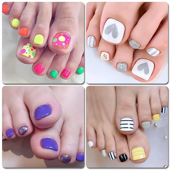 LoveOurHome Press on Toenails for Women Fake Toenails with Glue Tabs，576pc Toe Nails Press on Toe Nails Short Square Glue on Toenails Full Cover Artificial False Toenail Acrylic Toe Nails Pedicure