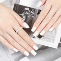 White Press On Nails Short Square - No Glue Natural Elegant Acrylic Fake Nail Design for Everyday or Wedding, Easy to Apply & Remove, 24 Nails in 12 Sizes with File