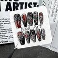 Halloween Press on Nails Handmade Manicure Art Reusable False Nails with Luxury 3D Skull Spider Web and Red Heart Designs Thick Acrylic Nail Medium Coffin Stick on Nail for Women (Size S)
