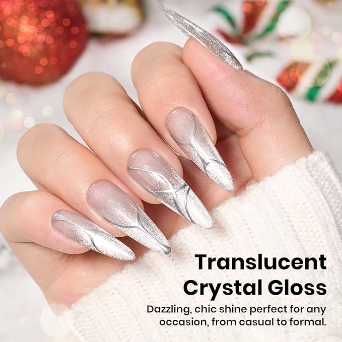 Beetles Star Cascade Silver Cat Eye Gel Nail Polish - 15ML Christmas Silver Glitter Cat Eye Gel Polish with Magnet Soak Off UV Velvet Nail Polish Salon DIY Manicure Winter Gift for Women