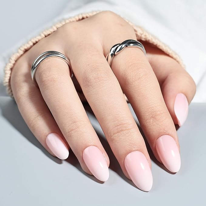 Pink Ombre Press On Nails - Pink Short Fake Nails, Almond Nude Press On Nails Reusable Stick On Nails in 16 Sizes, 32pcs False Nail Kit for Women & Girls(SoftPink Ombre)