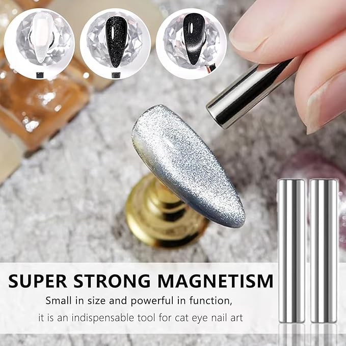 46Pcs Cat Eye Nail Magnet Tool Set, Cat Eye Heart Magnets for Nails, Double-Head Nails Magnet Stick, Round Magnetic Beads, Heart Cat Eye Gel Polish Magnets Tools for Women DIY Manicure