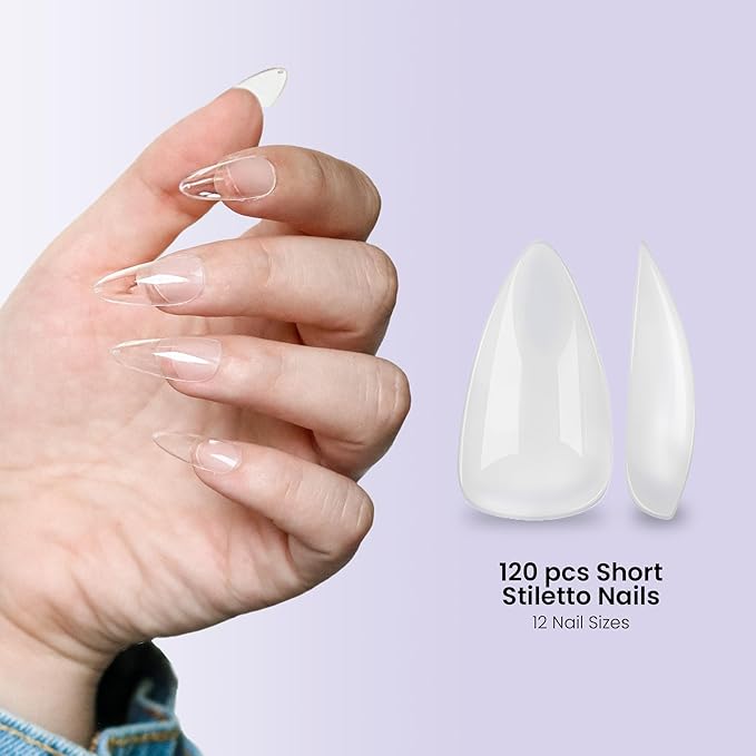 Allkem Soft Gel Full Cover Nail Tips and UV Glue Gel with Portable UV Light | 240 Pcs Short Stiletto & Medium Square Shape Soft Gel Nail Extension Set