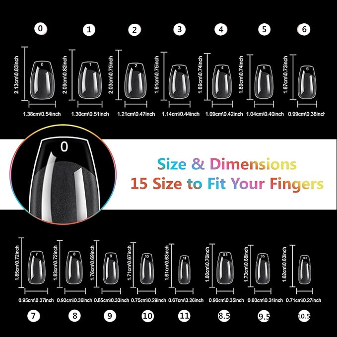 MissCheering Short Coffin Nail Tips, 300pcs 15 Sizes Matte Ballerina Shape, Trendy Press On Nails for Wedding, Party, Prom Night, Strong Nail Extensions for Weak or Broken Nails, Salon Quality