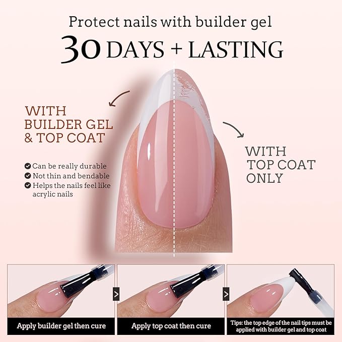 BTArtboxnails XCOATTIPS French Gel Nails - French Tip Press on Nails Pink Extra Short Square Shape Nail Tips, Fake Nails Extensions Nail Art DIY
