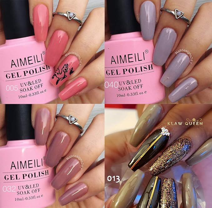 AIMEILI Gel Nail Polish, Hema Free, Soak Off U V LED Nude Color Nail Art Manicure for Women, Set Of 4pcs X 10ml - Kit Set 18