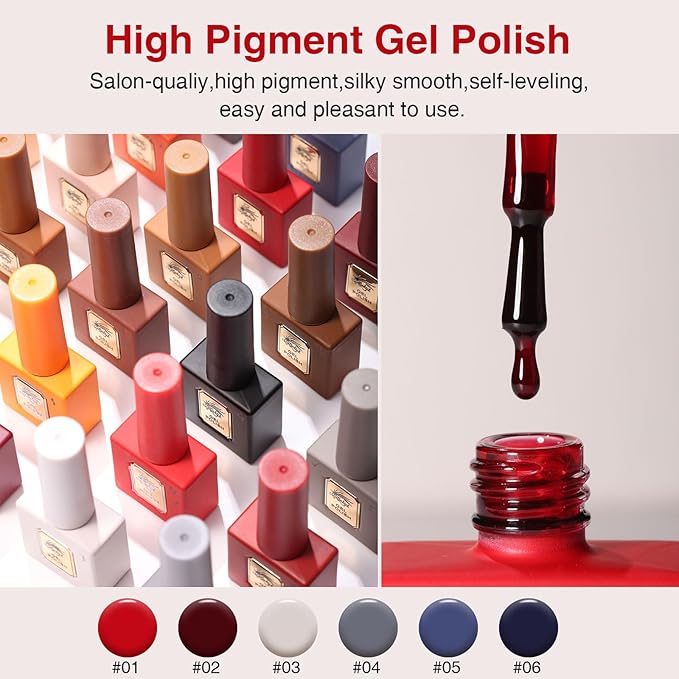 6Pcs 12ml Gel Nail Polish Set with Red White Blue, Gel Polish Kit for Salon DIY at Home, Soak Off LED UV Gel Nail Polish, Gifts for Women Girls