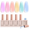 Beetles Pastel Gel Nail Polish Set - 6 Colors Spring Jelly Gel Polish Kit Pink Blue Purple Orange Yellow Green Sheer Translucent Effect Soak Off UV Macaron Dream Nail Art DIY Gift for Women