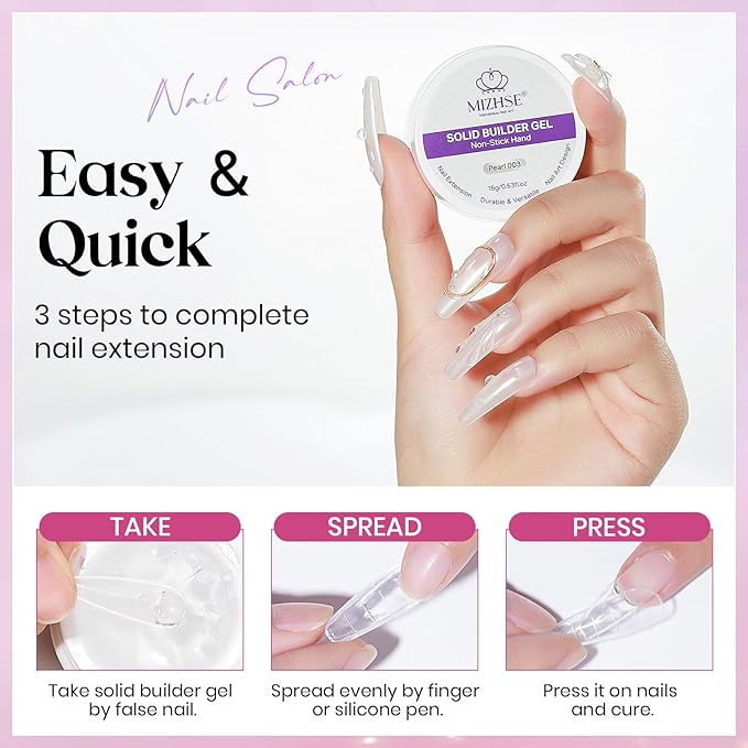 MIZHSE Solid Builder Gel for Nails, Clear and Pearl White 3D Nail Art,Non-Sticky Sculpting Building Hard Gel with Dual Form Silicone Pen for Carving Patterns Decoration Nail Art Manicure Home DIY