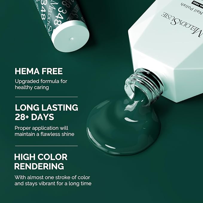 MelodySusie Hema Free Gel Nail Polish, 0.5 Fl Oz Thick Green Gel Polish, Non Toxic, Long Lasting, Soak Off UV Nail Polish, Manicure Nail Design Salon DIY Nail Art at Home 348