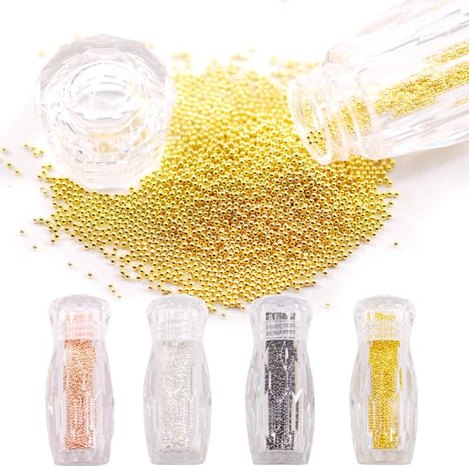 0.8MM Metallic Caviar Nail Beads The Shape Of Round For Nail Art Decoration 3D Metal Nail Ball Set Of 4
