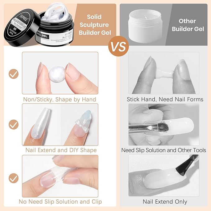 3d Gel Nail Art Sculpture Non Stick Hand Molding Gel for Nails Multifunctional Solid Builder Gels for Extension Carving Sculpting Beauty Charms for Beignner and Salon DIY