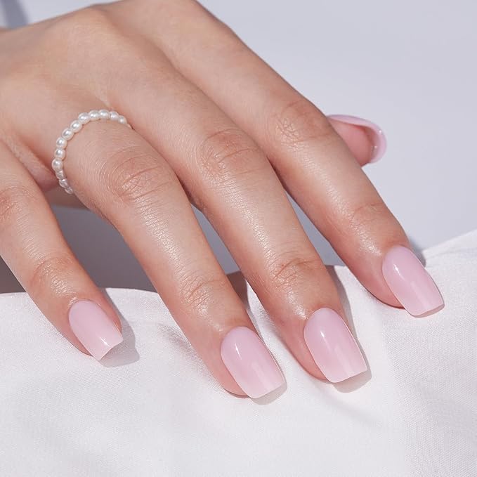 Press On Nails - Short Findigit Square Pink False Nails, Reusable Stick On Fake Nails with Glue Salon Quality 16 Sizes - 32 Nail Kits, Square Grace