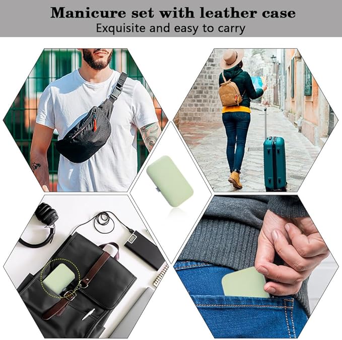 Nail Clippers Manicure Set Nail Tools Pedicure Supplies Fingernail Clippers for Women Easter Basket Stuffers Toenail Set Manicure Kit Fingernail Clipper 8 in 1 Pedicure Tools Green Leather Case