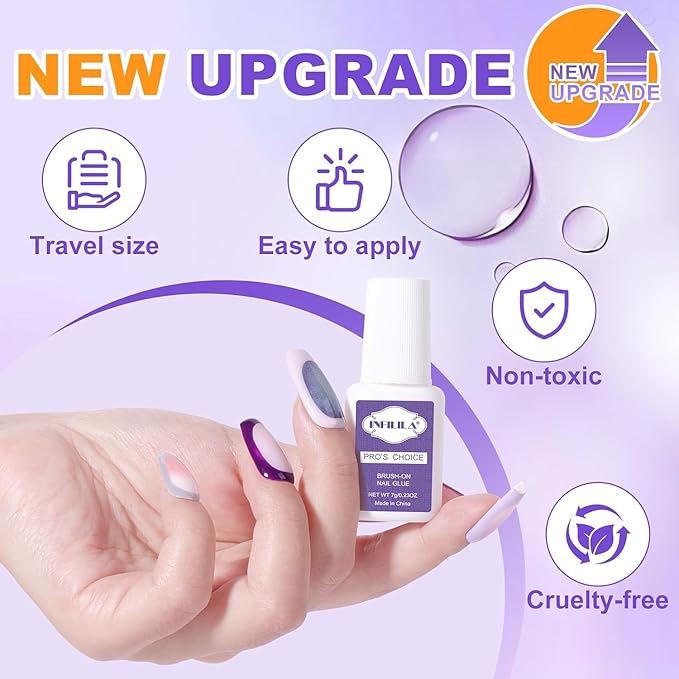 NXJ INFILILA Nail Glue, Professional Brush On Nail Glue, Nail Glue for Acylic Nails, Nail Glue for Press On Nails Fasle Nails Fake Nails Tips Glue Adhesive Long Lasting 7ML/0.23OZ