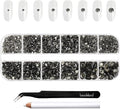 Beadsland Rhinestones for Makeup,8 Sizes 2500pcs Blackdiamond Flatback Rhinestones Eye Gems for Nails Crafts with Tweezers and Wax Pencil,Blackdiamond,SS4-SS30