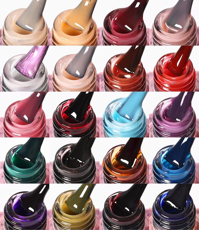 DouborQ 20 Bottles Jelly Gel Nail Polish Glass Translucent Crystal Blue Pink Red Pink Clear Green Yellow Purple Colors UV Soak Off LED Gel 7ml Soak Off Manicure Kit