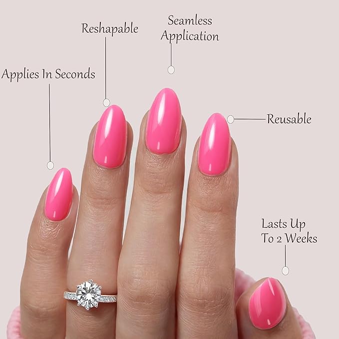 Pink Press On Nails Almond -Short Press On Nails with Nail Glue, Fit Perfectly & Natural Reusable Stick On Nails in 12 Sizes - 24PCS Soft Gel Glue On Nails Kit