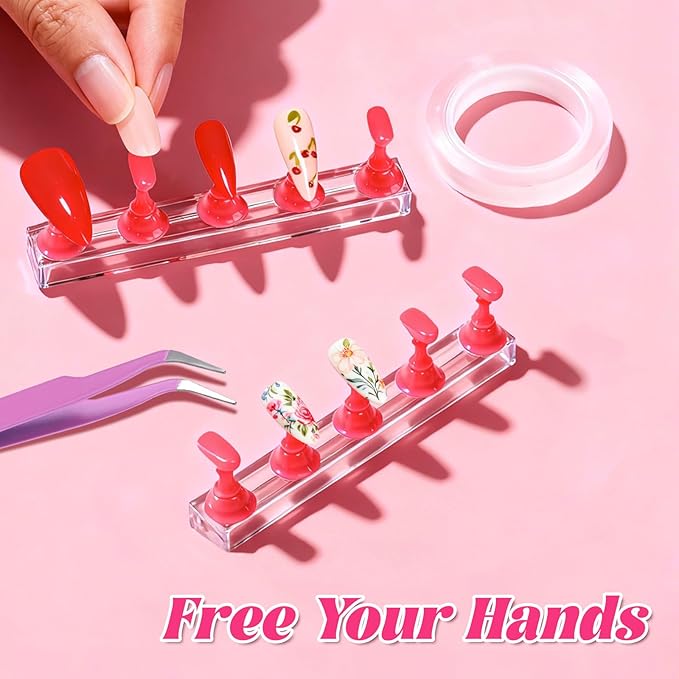 Nail Art Tools Kit with 15 Nail Art Brushes, 5 Dotting Tools, Nail Stand for Press-on, Nail Design Tools for Salon & DIY Home Manicure (Rose Red)