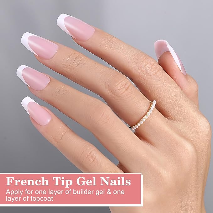 Press on Nails, Medium Coffin French Soft Gel Nail Tips, 256pcs French Tip Press on Nails Pink, No Need to File Tips Pre-lasting, Full Cover Fake Nails Extension for Women Nail Art DIY 16 Sizes