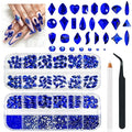 24 Styles Royal Blue Nail Rhinestones Sapphire Multi Shapes Flatback K9 Glass Crystals Gems Stones Diamonds Jewels Nail Art Charms Supplies for Nails Face Eyes Makeup Crafts Tumblers Clothes