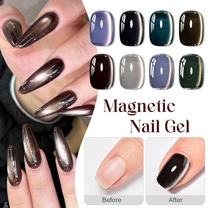 8 Color Magnetic Cat Eye Gel Polish Set - Holographic Magnetic Nail Polish with Magnetic, LED Lamp Compatible, Salon-Quality Long-Lasting Gel Polish Kit for Home, Multi-Color Shimmering Hues
