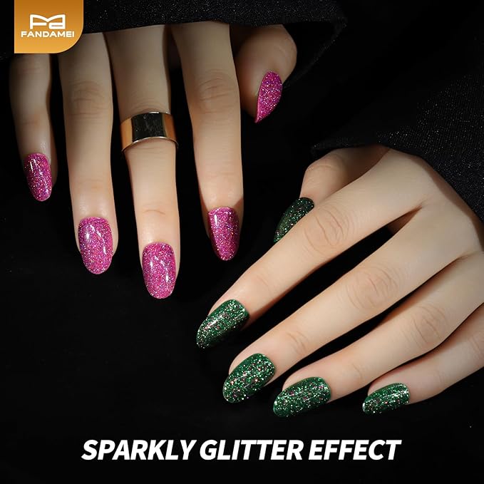 FANDAMEI Press on Nails, 24 Colors 576PCS Cat Eye Press on Nails Short Oval, Glitter Fake Nails, Press on Nails French Tip Natural Glossy Nails for Nail Art