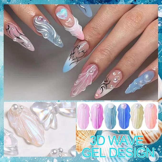 3D Texture Nail Gel with Pro Brush, 3D Wave Painting Craving Drawing Design Sculpture Gel Nail Art Glue for Rub Mirror Chrome Powder Salon Quality DIY at Home