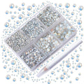 AD Beads 4300 Pieces Flat Back Nail Art Rhinestones Round Beads 6 Sizes (2-6.5mm) with Storage Organizer Box,Rhinestones Picking Pen for Nail Art Phone Decorations Crafts DIY (Opal White)