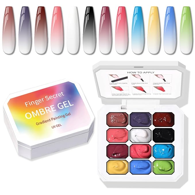 Sponge Pat Gel Nail Polish Palette, 12 Colors Blending Ombre Gel Polish Gradient Painting Nails Art, No Wipe, UV/LED Cured (12 Colors D)
