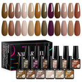 MTSSII 12 Colors Brown Gel Nail Polish Set, Fall Winter Skin Tones Nude Gel Polish Roasted Chestnuts Chocolate Collection Neutral Khaki Gel Nail Kit Nail Art Salon DIY Gift for Women