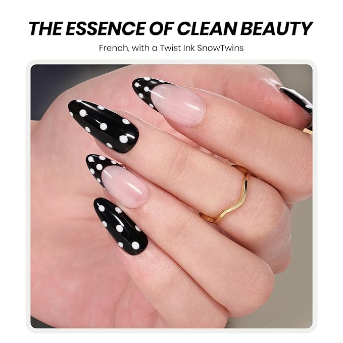 Beetles French Tip Gel Polish - Ink Snow Twins with Base Coat Top Coat, 2 Colors Black & White Gel Nail Polish Set, Soak Off UV LED French Nail Kit, Spring Nails Complete for Beginner & Professional