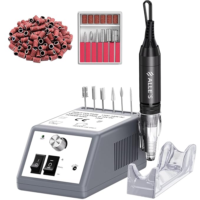 30000 RPM Professional Nail Drill Machine Efile Electric Nail Filer Kit for Finger Toe Nails, Acrylic Gel Nails, Manicure Pedicure Drill with 6Pcs Nail Bits, 106Pcs Sanding Bands - Grey