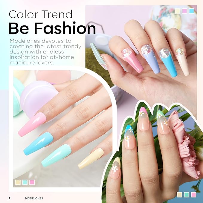 modelones Spring Gel Nail Polish, 6 Colors Pastel Pink Purple Blue Yellow Green Shades Pale Macaron Colors Nail Art Gel Design for Nail Lovers Gift Salon DIY