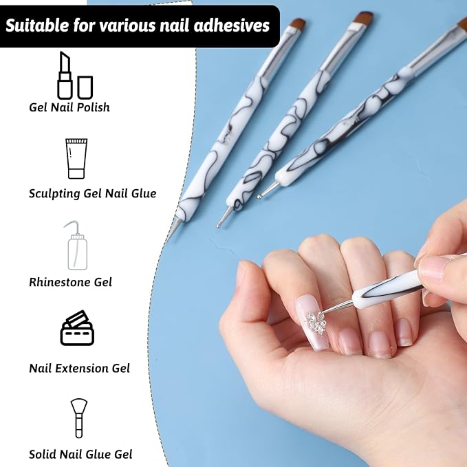 4 PCS French Tip Brush for Nails, 2-Way French Acrylic Nail Brushes with Dotting Tool, Acrylic Nail Tip Tool Brushes for Nails Detailed Designs DIY Manicure Salon