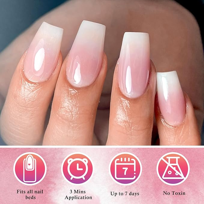 AddFavor 240pc Ombre Press on Nails Long Square, Acrylic Fake Nails Press ons Nail Tips Square Stick on Nails with Nail Glue and Adhesive Tabs for Women