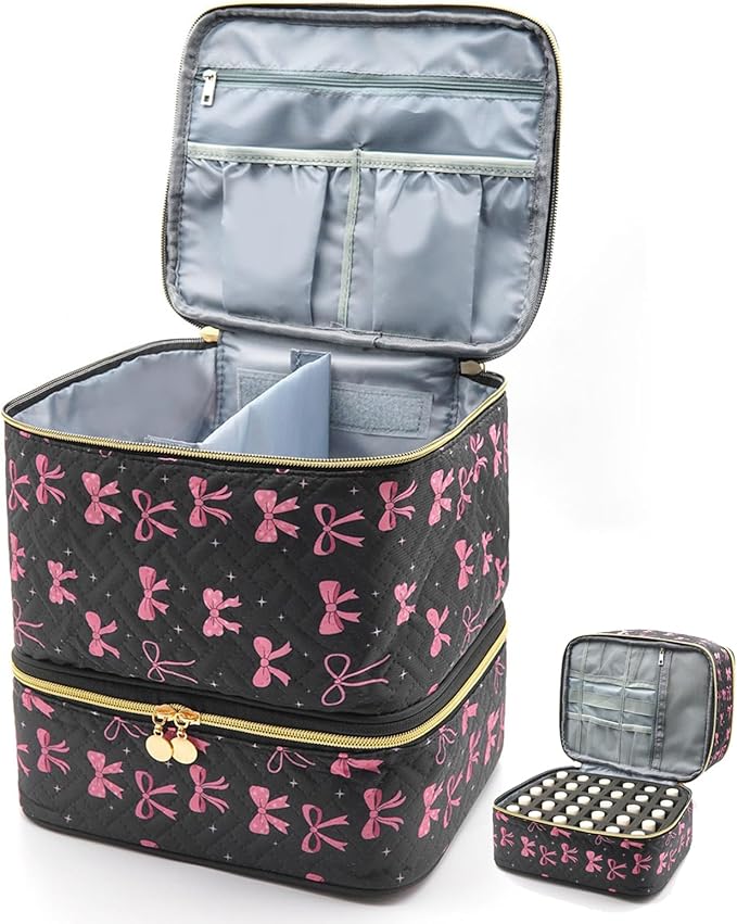 hibear Nail Supplies Organizer Nail Polish Storage Holds 30 BottlesNail Polish Storage Holds 30 Bottles Nail Kit Case Makeup Bag Vanity Case for Women (BOW)