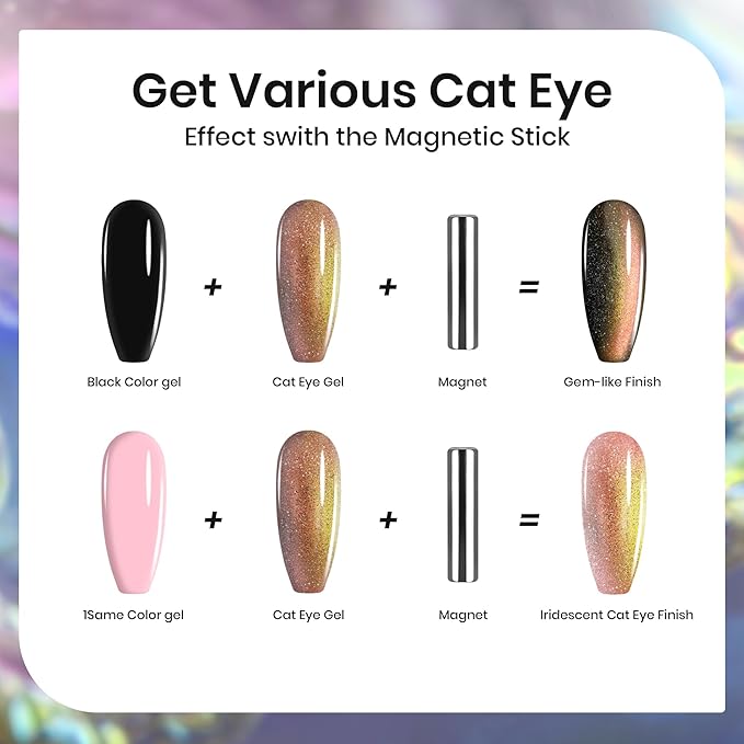 ABAC Solid Gel Cat Eye Polish Set,24 Colors Magnetic Nail Gel Winter Shades with Glitter,No-Drip Cat Eye Gel Polish Kit for Stunning Magnetic Effect