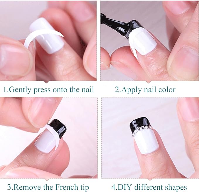 French Tip Nail Stickers, Self-Adhesive 23 Designs White French Manicure Strips for DIY Nail Art at Home