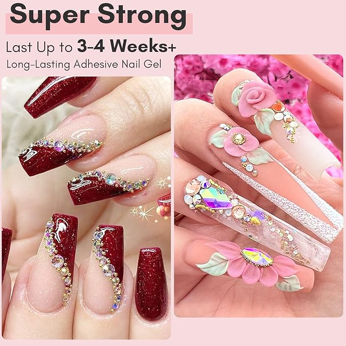 Makartt Nail Rhinestone Glue for Nails, Super Strong Gel Nail Glue for Rhinestones Bundled with 8ml Mirror Shine Gel Metallic Silver Gel UV/LED Gel Metal Painting Gel