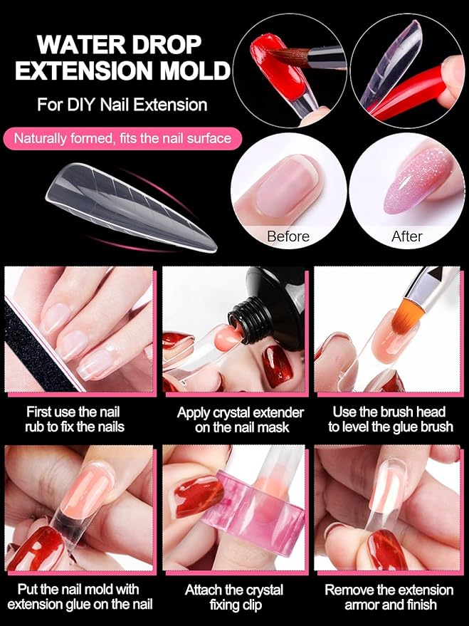 TOROKOM Nail Dual Forms for Poly Nail Gel, 120Pcs Stiletto Extension Gel Nail Molds Clear Acrylic Nail Tips, Full Cover Reusable Nail Forms for Builder Nail Gel Nail Art Design Salon&DIY
