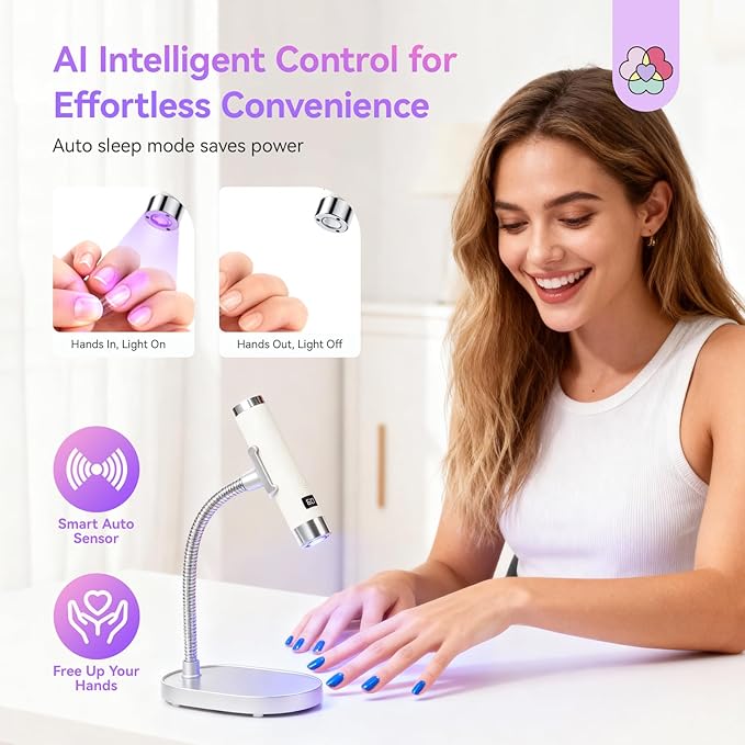 Saviland UV Light for Gel Nails: Smart Sensor 10s Fast Flash Cure UV Nail Lamp with Magnetic Stand Holder 360° Coverage Flash Cure Light Nail Glue Nail Gems Nail Lamps for Gel Polish