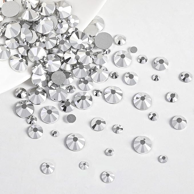 Beadsland Rhinestones for Makeup,8 Sizes 2500pcs Silver Flatback Rhinestones Eye Gems for Nails Crafts with Tweezers and Wax Pencil,Silver Hematite,SS4-SS30